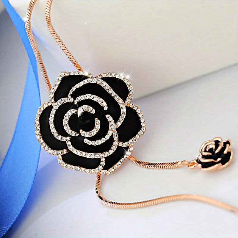 Korean Style Rose Flower Sweater Chain Necklace  Stylish Accessory