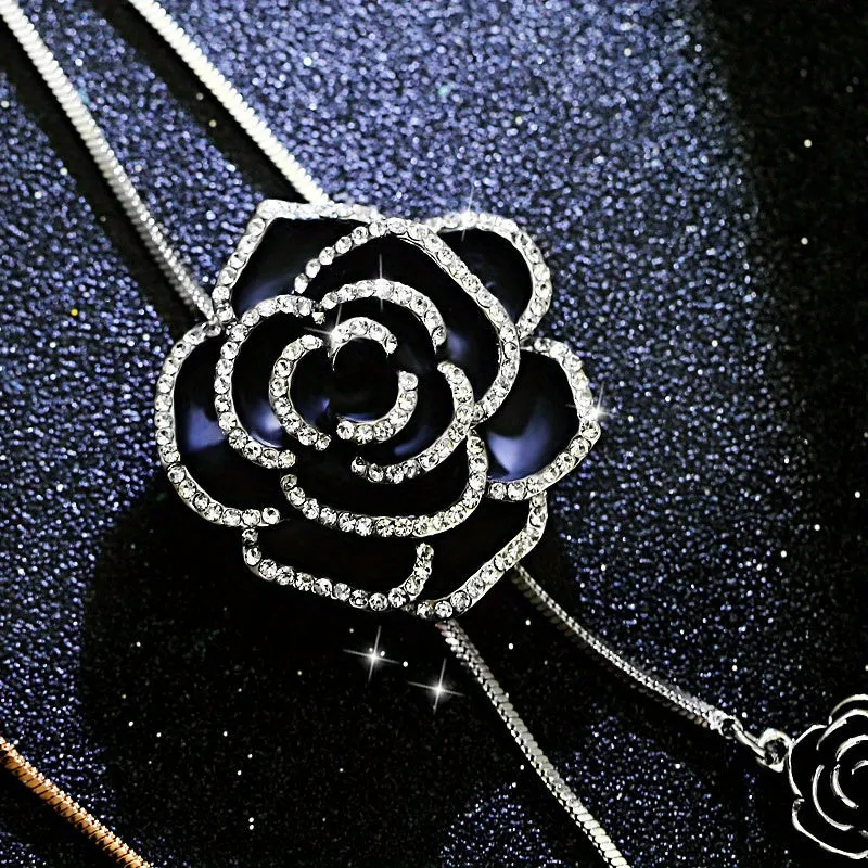 Korean Style Rose Flower Sweater Chain Necklace  Stylish Accessory