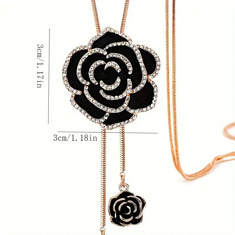 Korean Style Rose Flower Sweater Chain Necklace  Stylish Accessory