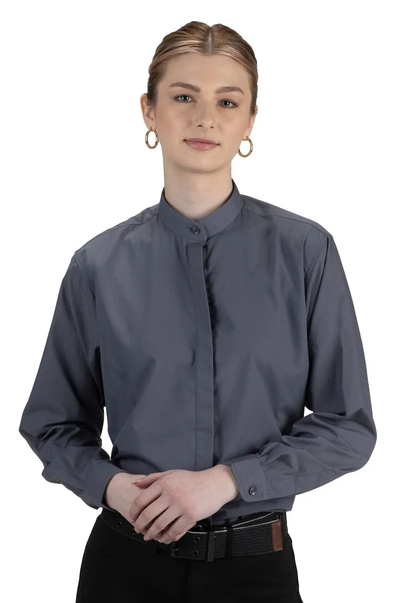 Ladies' Banded Collar Broadcloth Shirt - Dark Grey