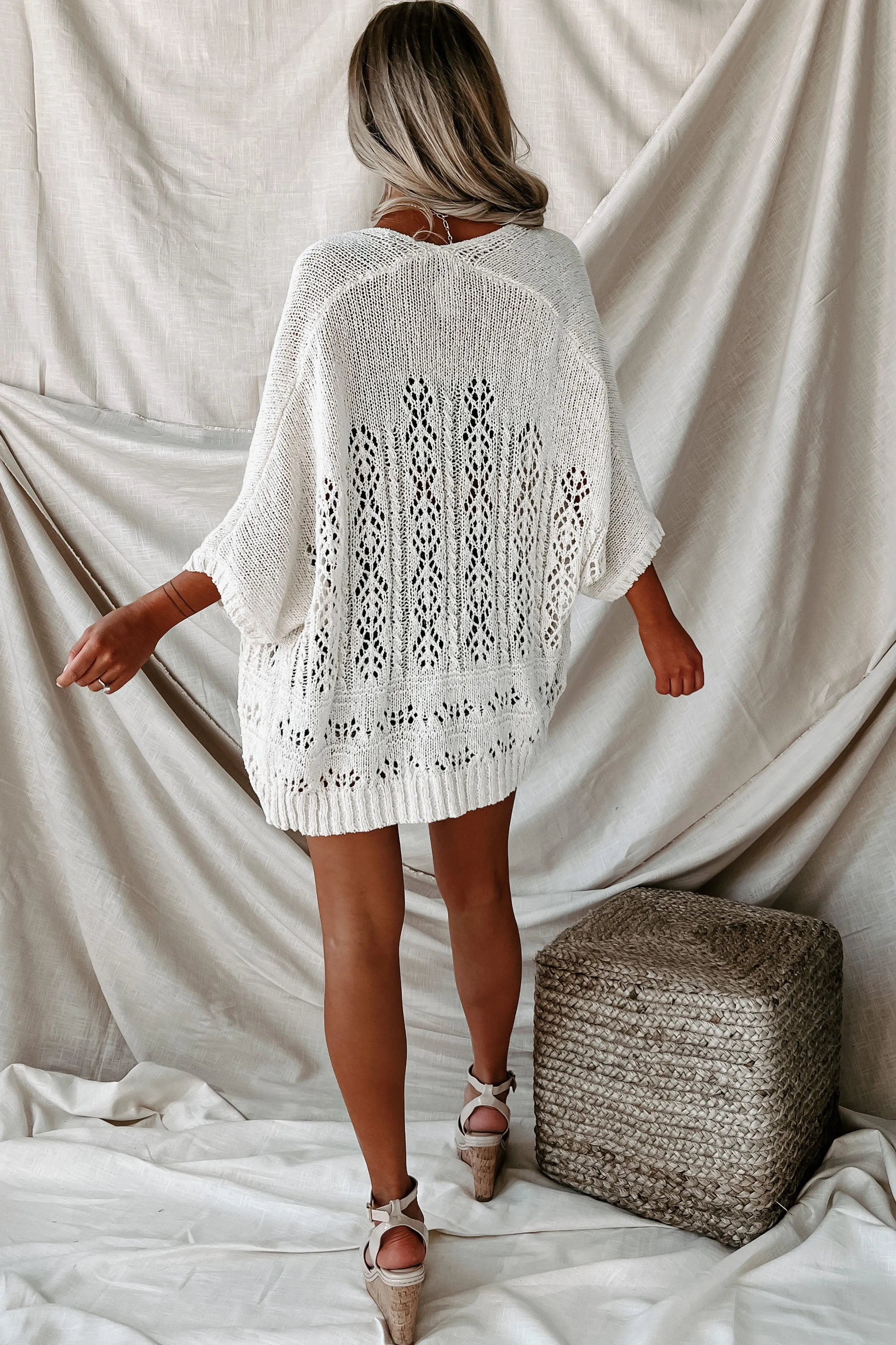 Laid Back Lifestyle Open Front Crochet Knit Cardigan (Cream)