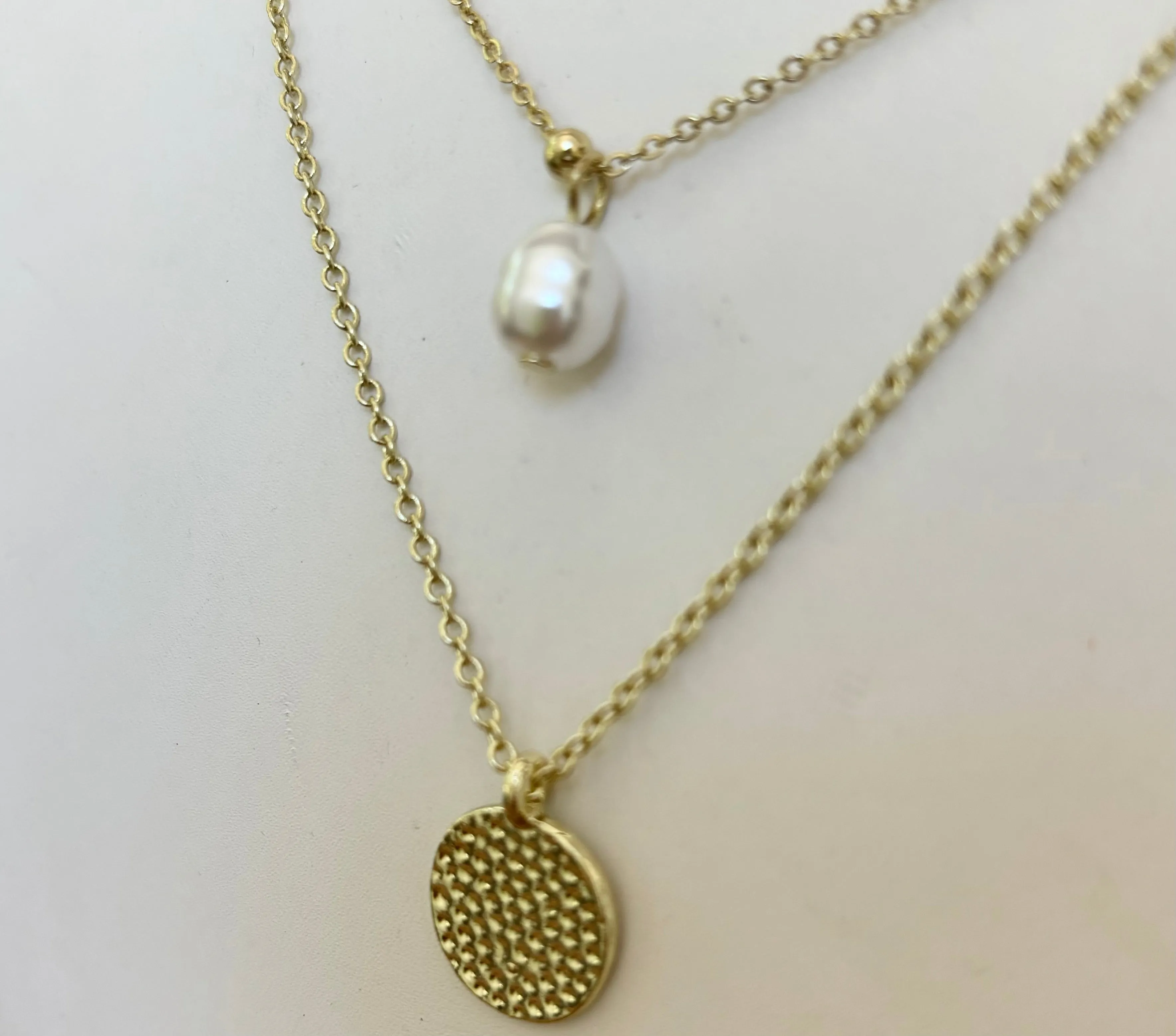 Layering Pearl & Disc Necklace