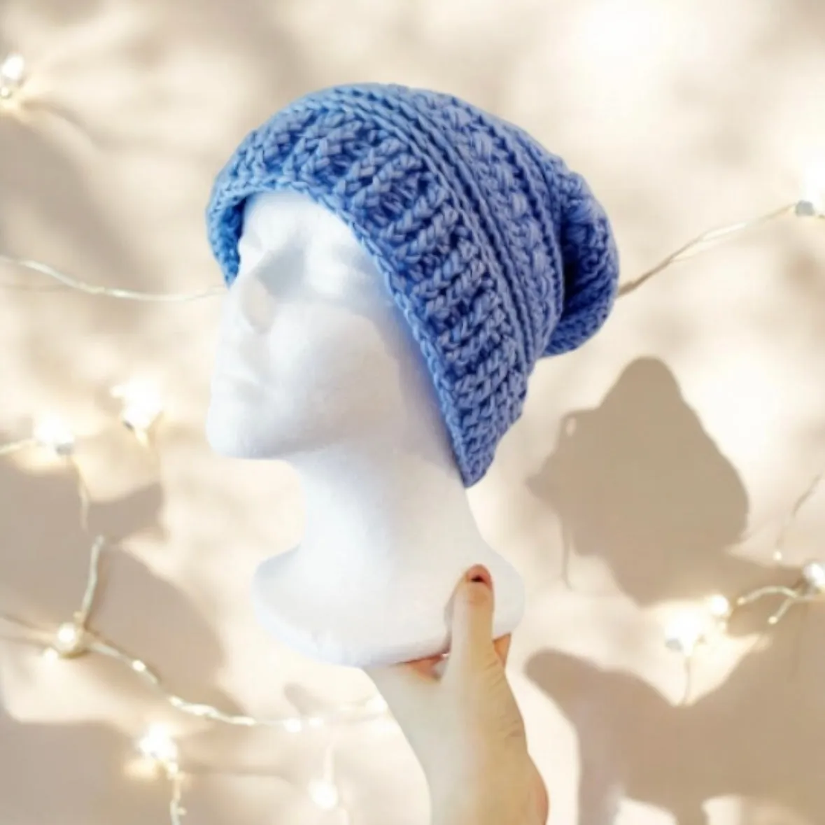 Light blue crochet Slouchy Beanie | Bobbles Beret | Slouchy Hat in sky | Knit beanie in natural colour | cozy winter beret hat