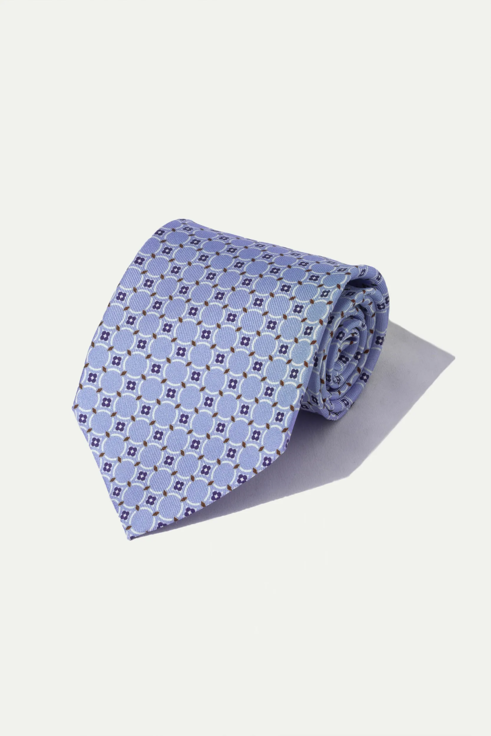 Light blue fancy printed silk tie - Made In Italy