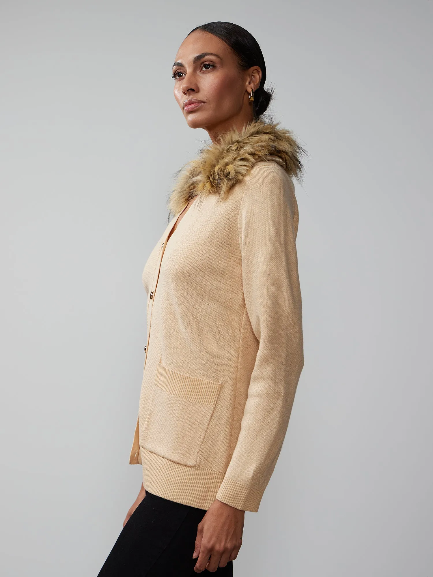 Long Sleeve Fur Trim Cardigan