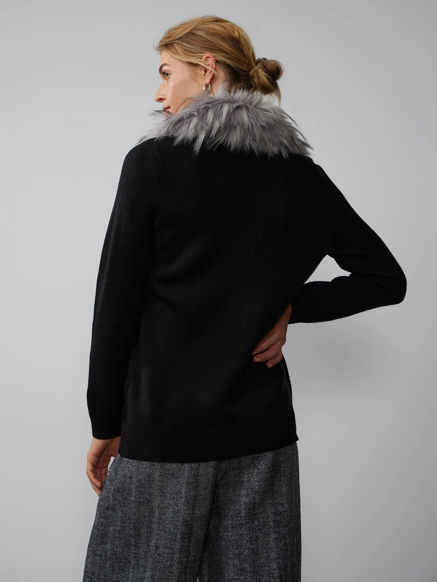 Long Sleeve Fur Trim Cardigan