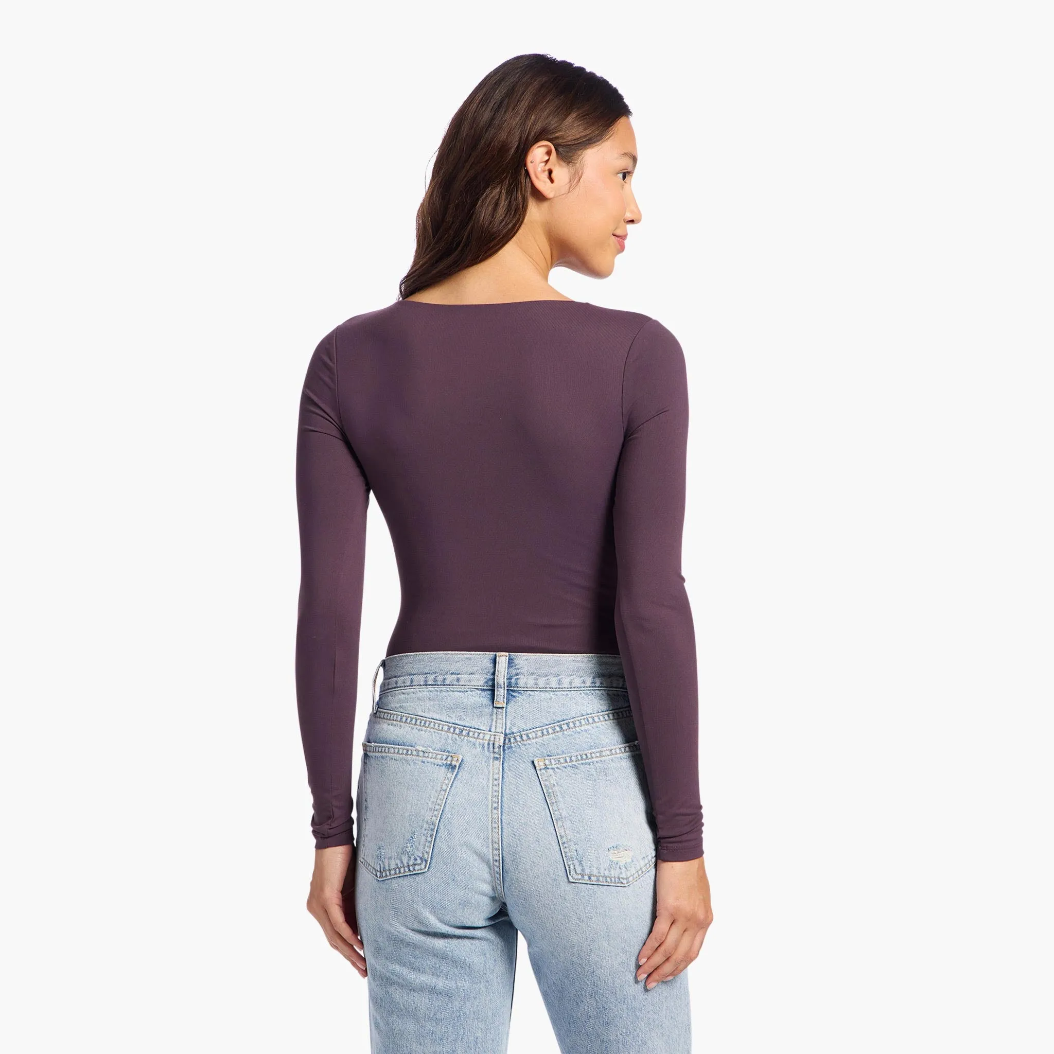 Long Sleeve Scoop Neck Bodysuit | Plum