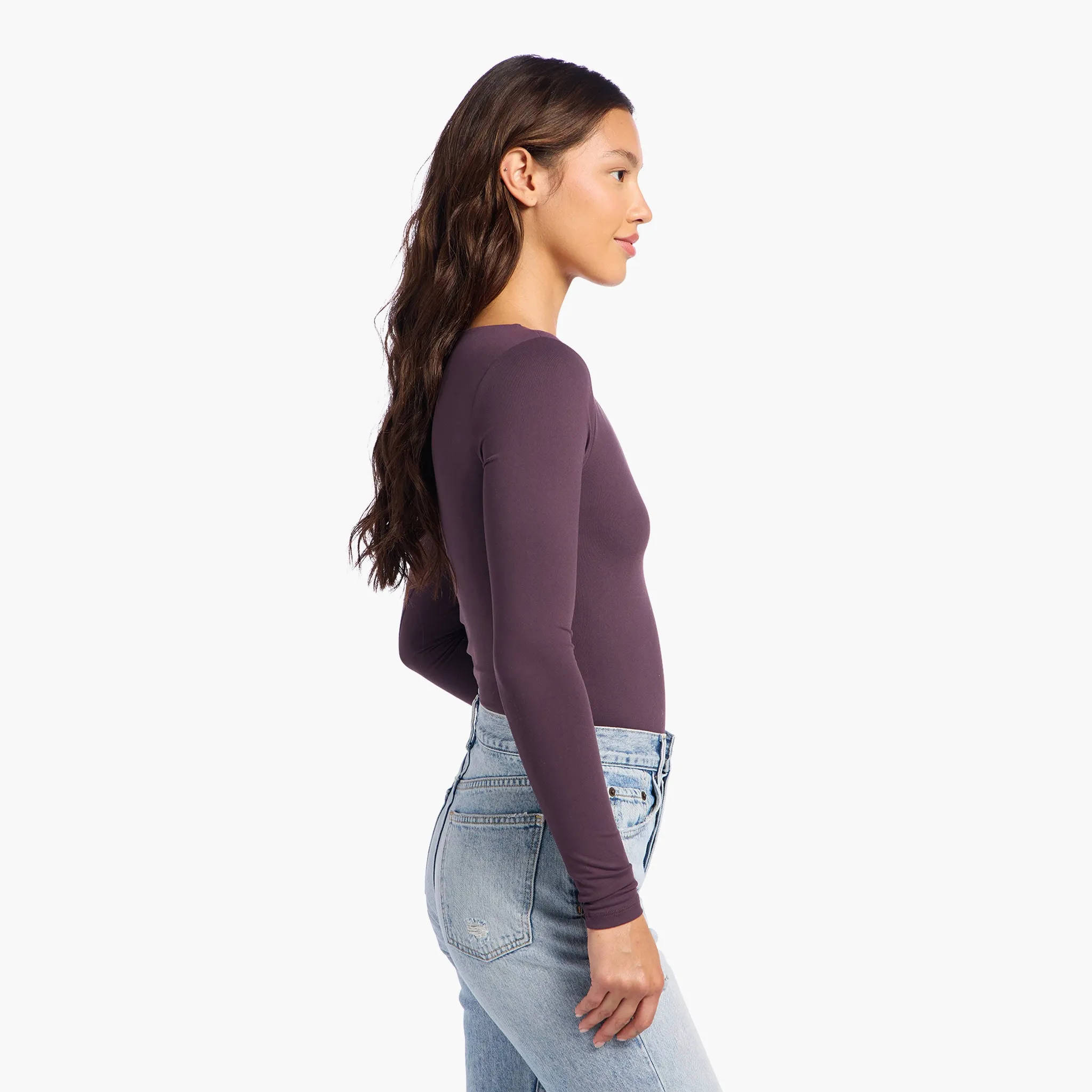 Long Sleeve Scoop Neck Bodysuit | Plum