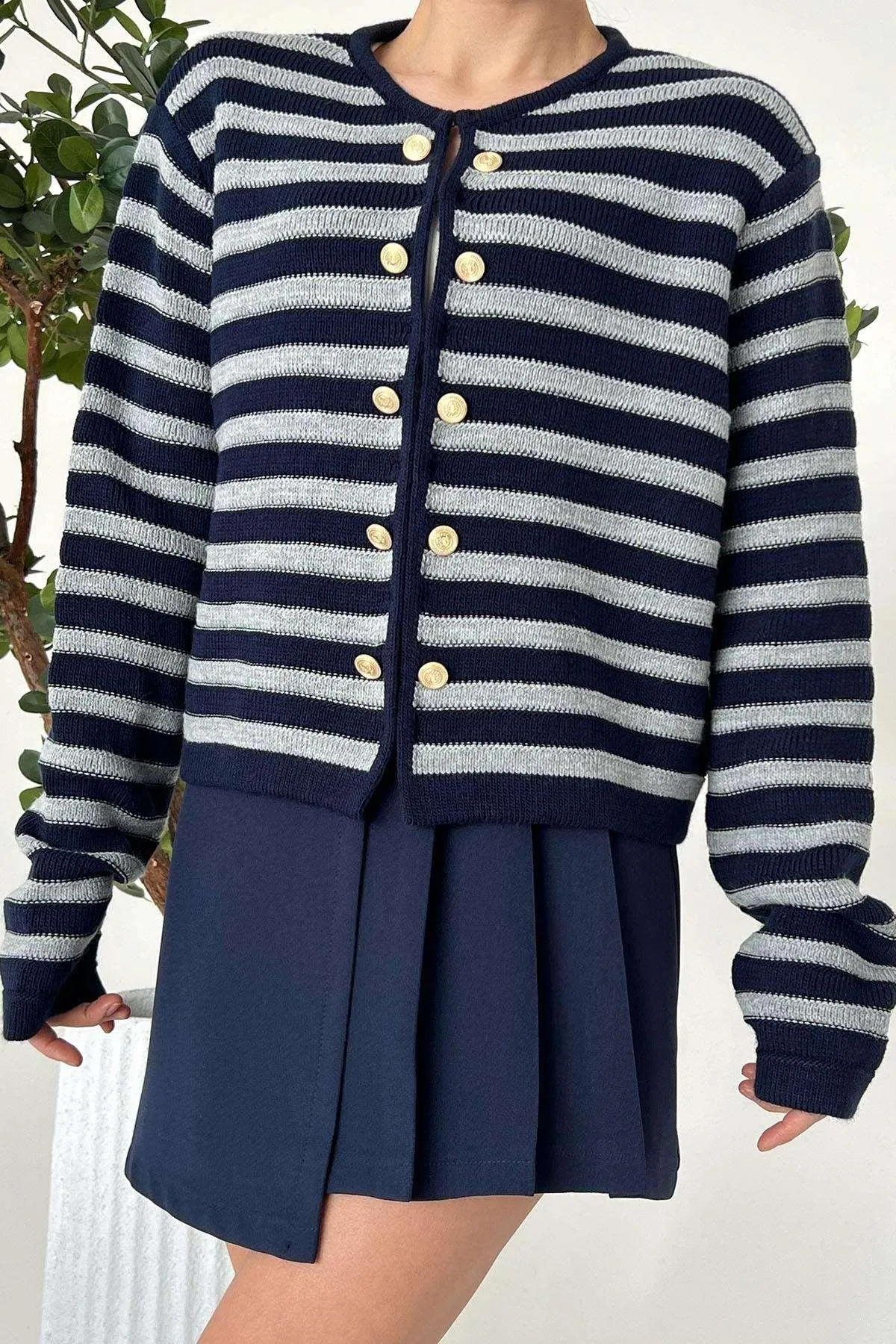 Lyla Double Button Striped Cardigan