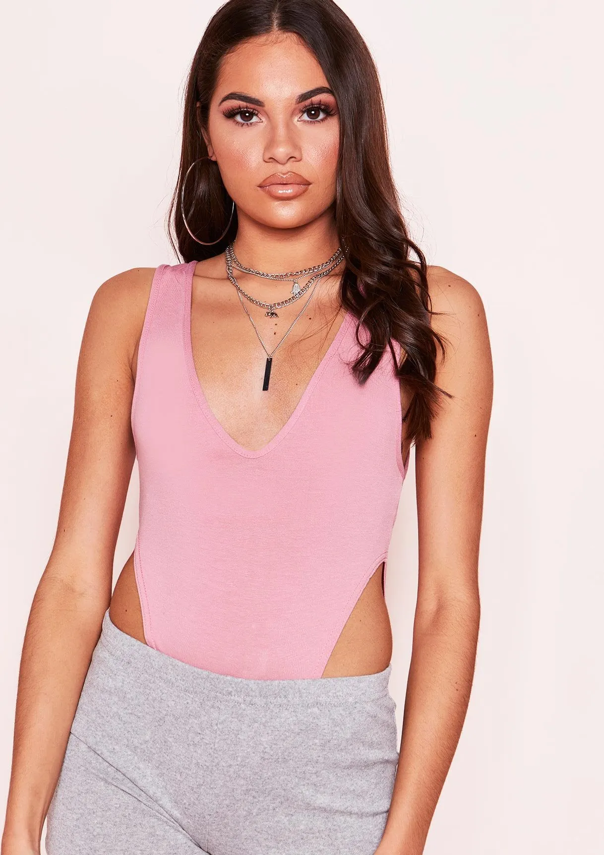 Maggie Pink Plunge Sleeveless Bodysuit