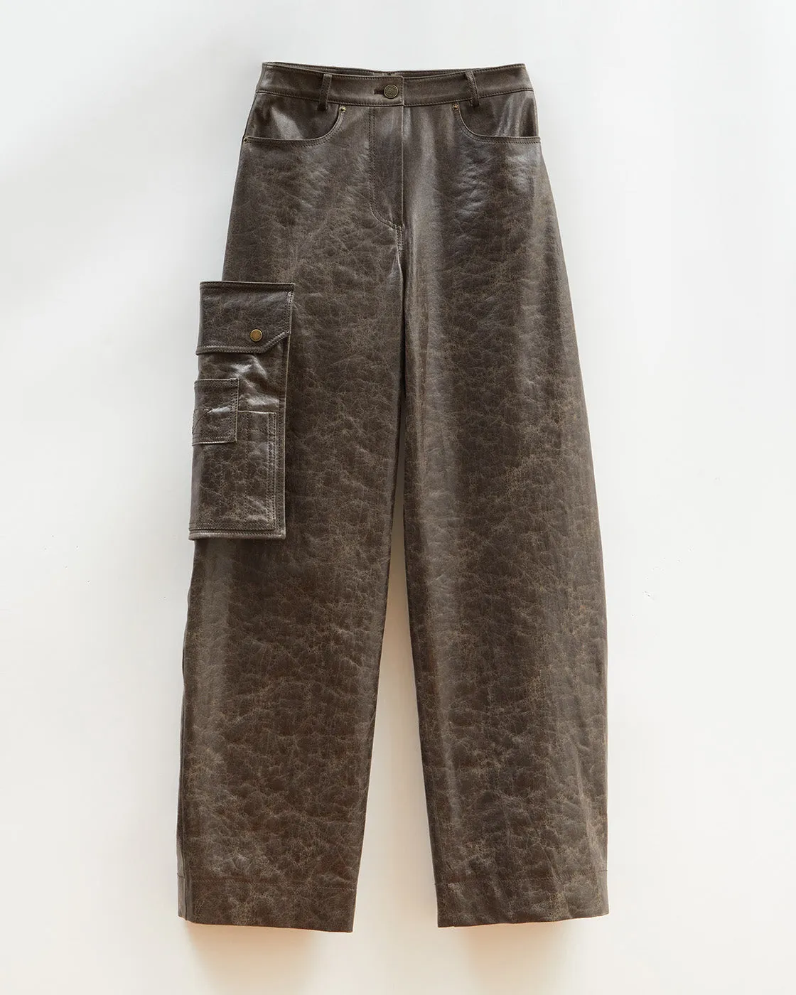 Margot Trousers Faux Leather Distressed Brown