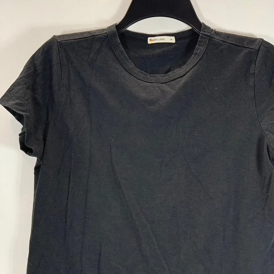 MARINE LAYER Women's Black Solid Classic Crewneck Short Sleeve Top SZ M