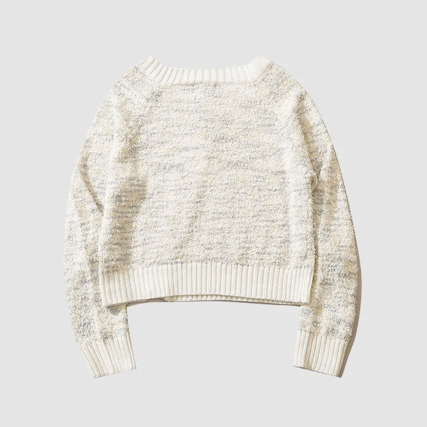 Marled-Knit Cropped Cardigan Sweater