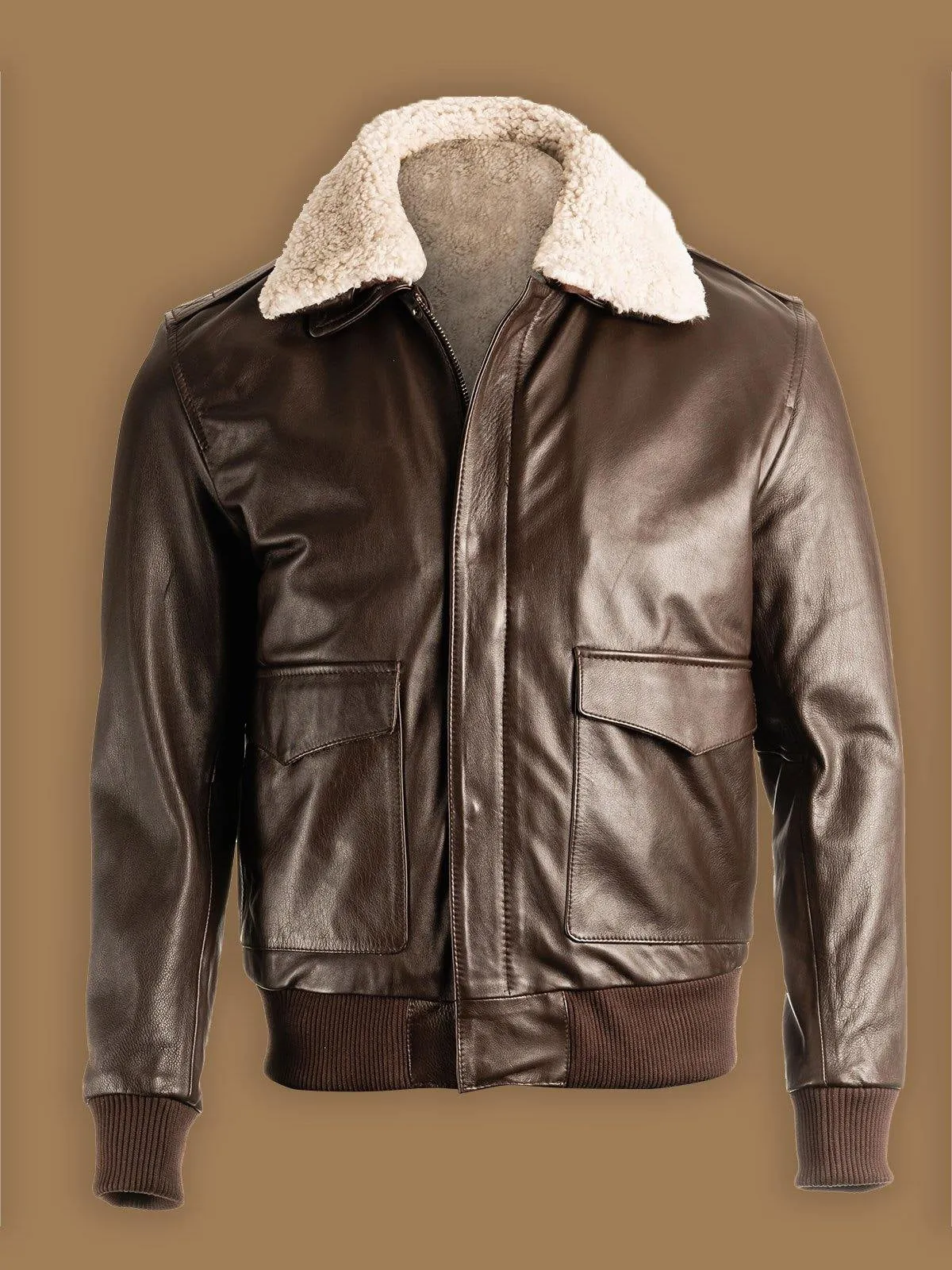 Men Brown Pilot Shearling Bomber Leather Jacket