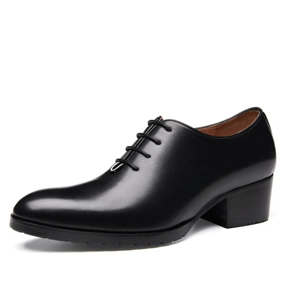 Men Round Toe Lace Up High Heel Oxford Shoes