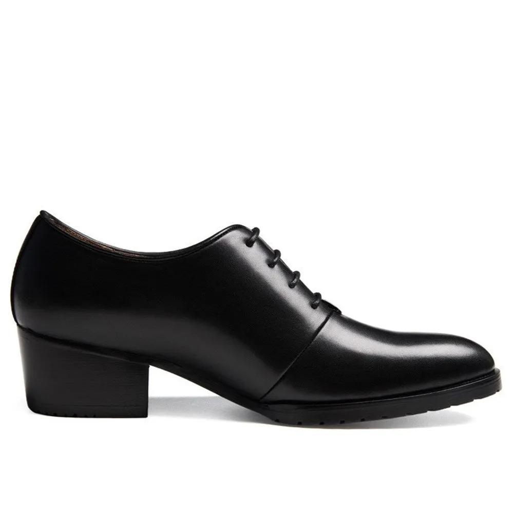 Men Round Toe Lace Up High Heel Oxford Shoes