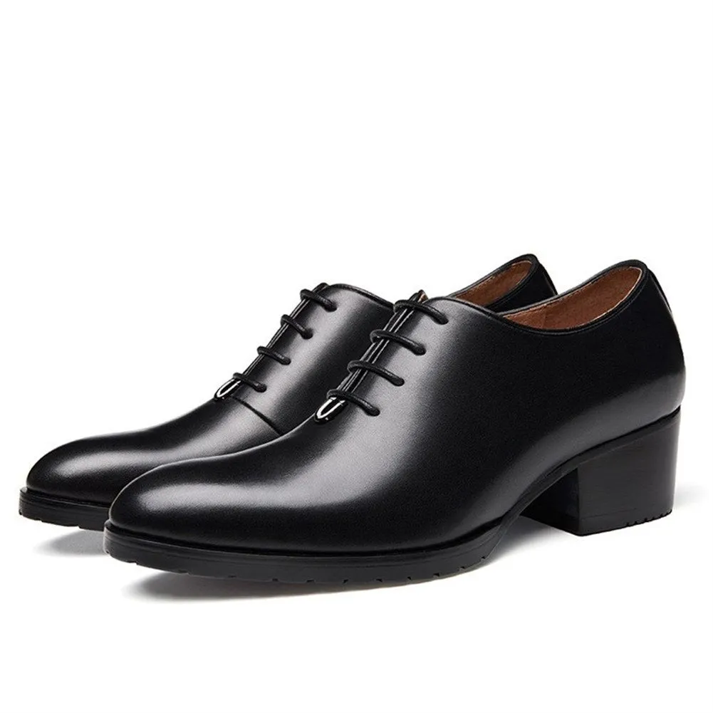 Men Round Toe Lace Up High Heel Oxford Shoes