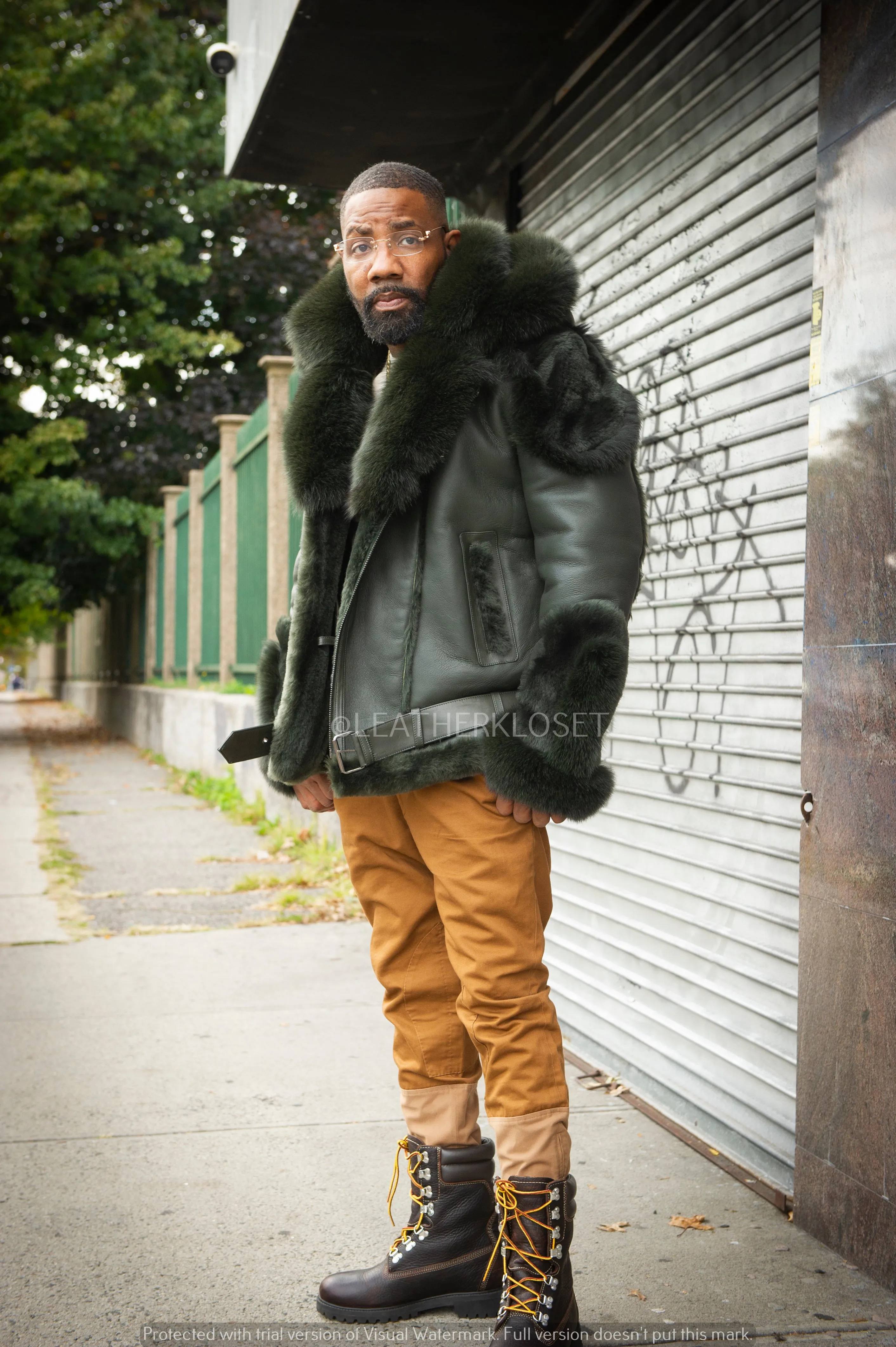 Men's Andre Shearling Biker With Fox [Olive]