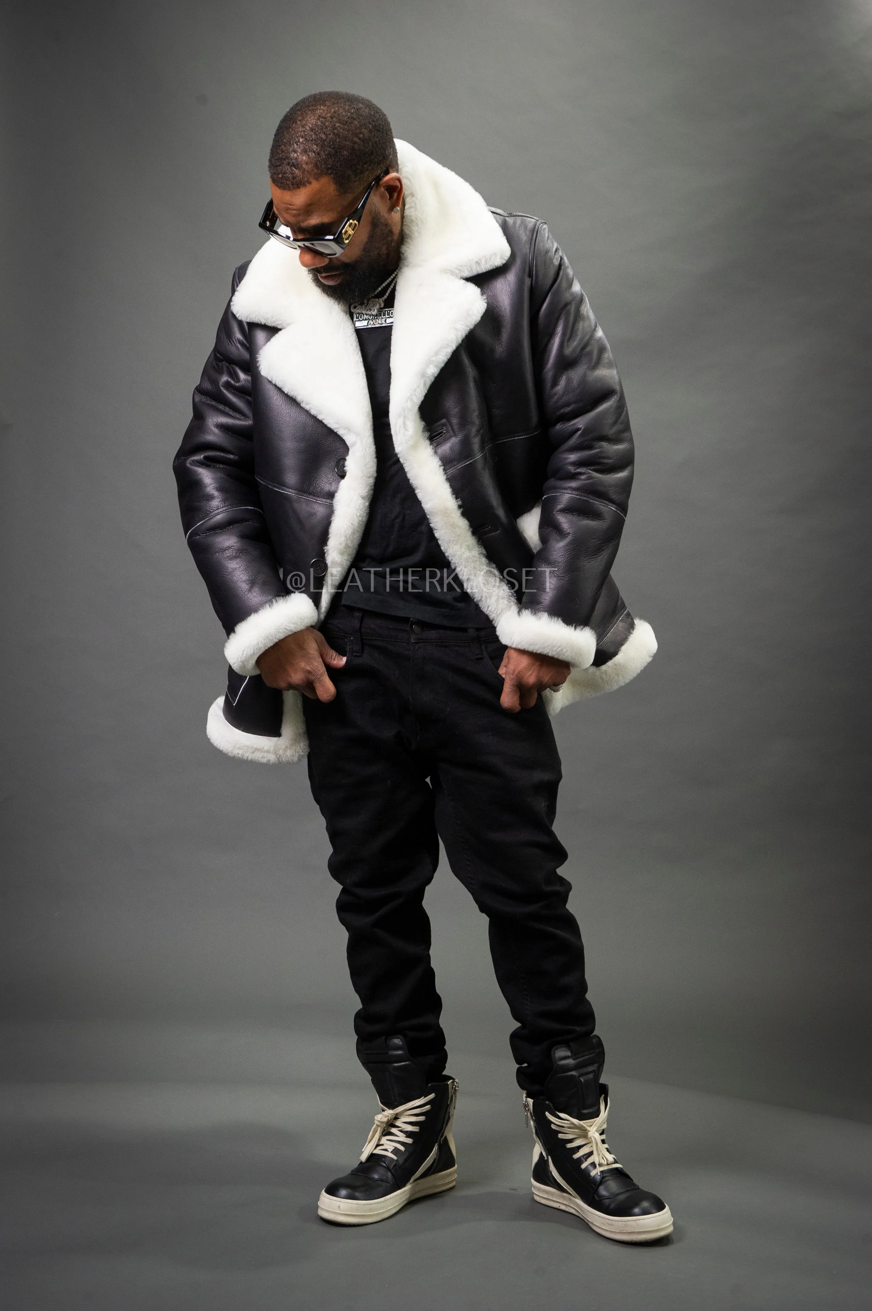 Men's Asher Sheepskin Shearling Coat [Black/White]