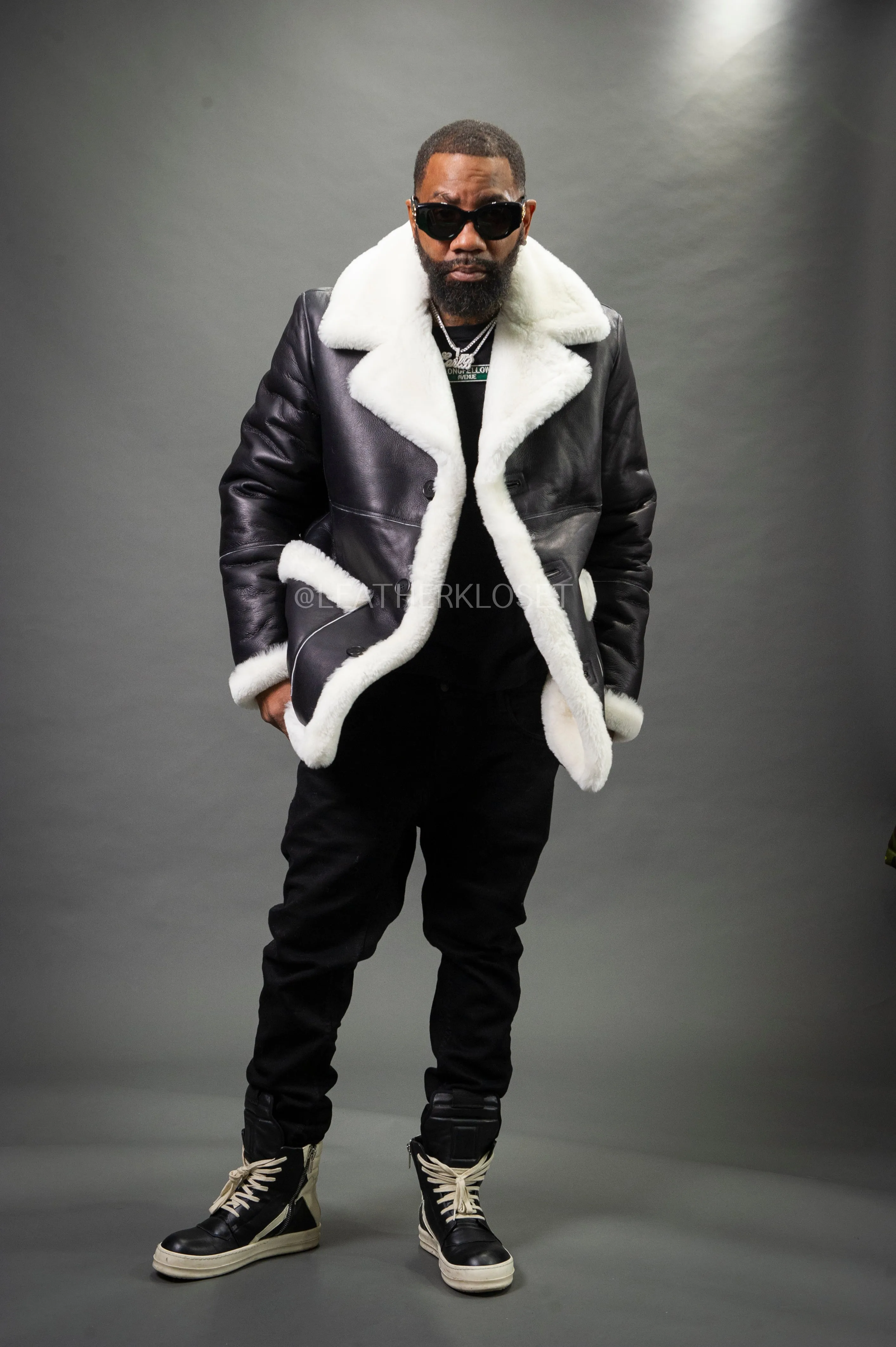 Men's Asher Sheepskin Shearling Coat [Black/White]