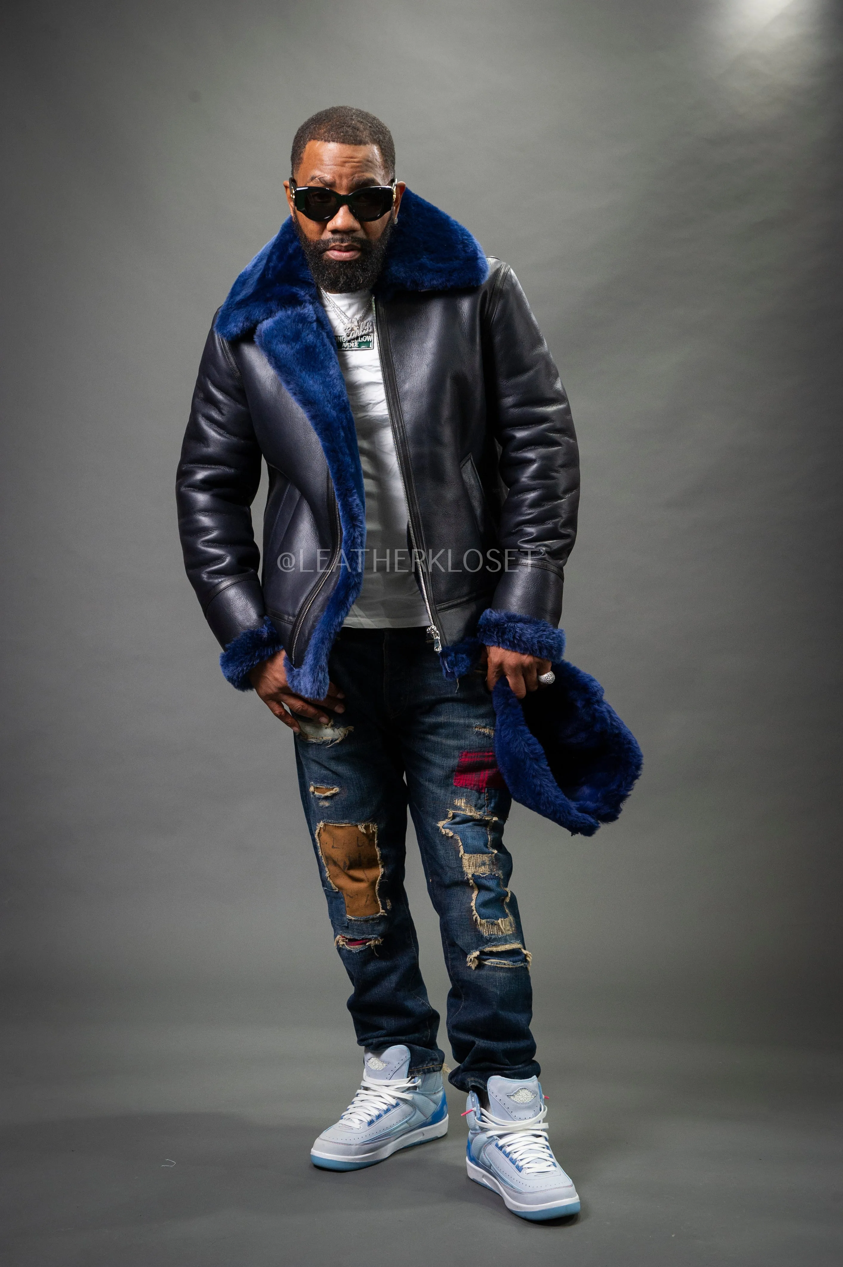 Men's B-3 Bomber Classic Sheepskin Shearling [Navy]