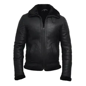 Men's Black Faux Shearling Flying Leather Jacket