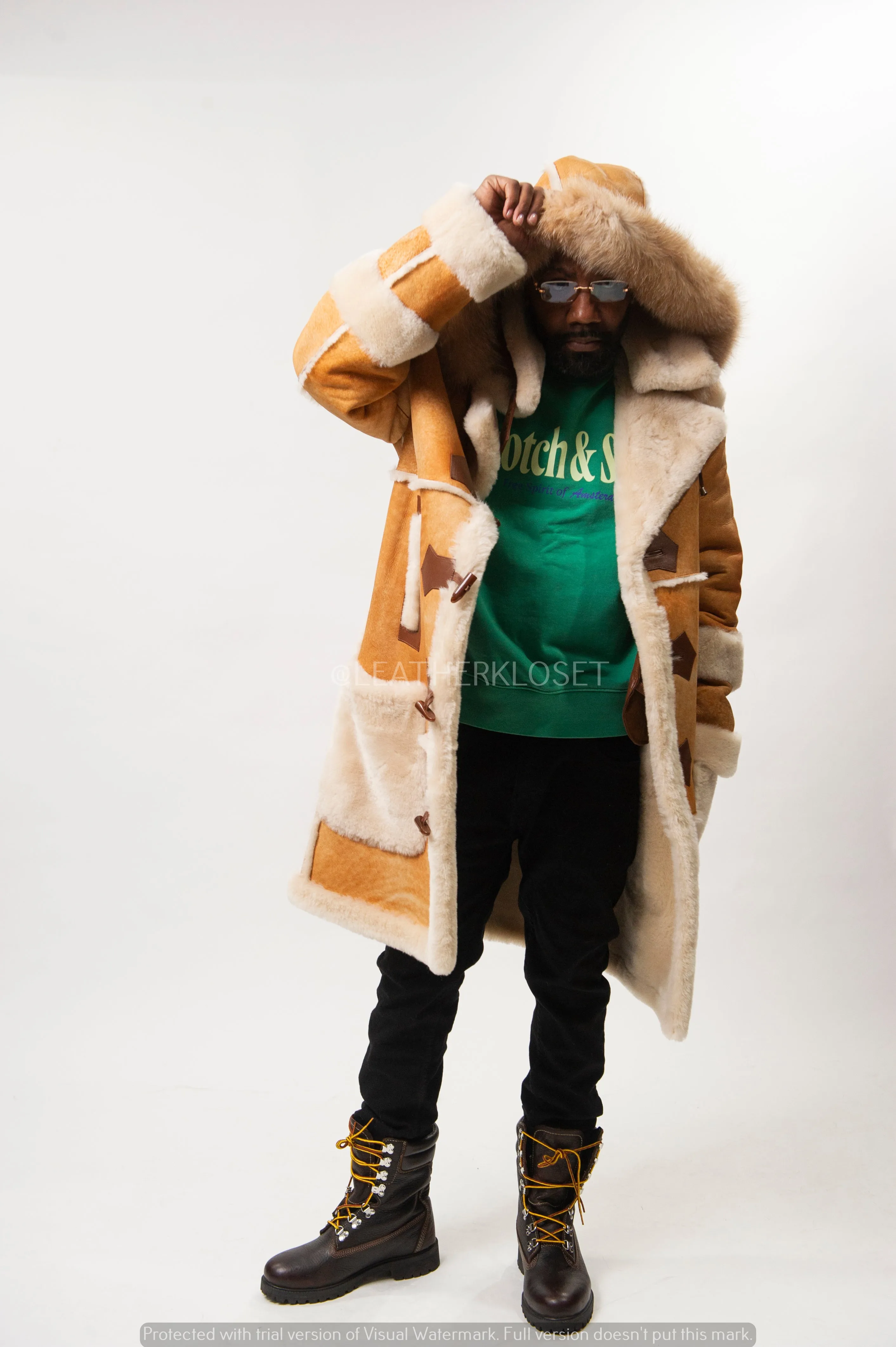 Men's Duffel Bag Sheepskin Shearling Coat [Rust]