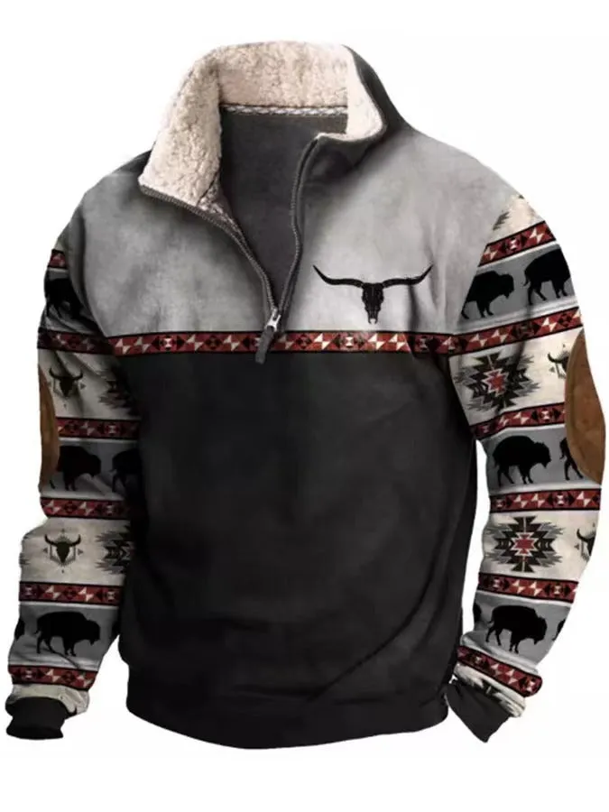 Men's Half Zipper Printed Long-sleeved Top