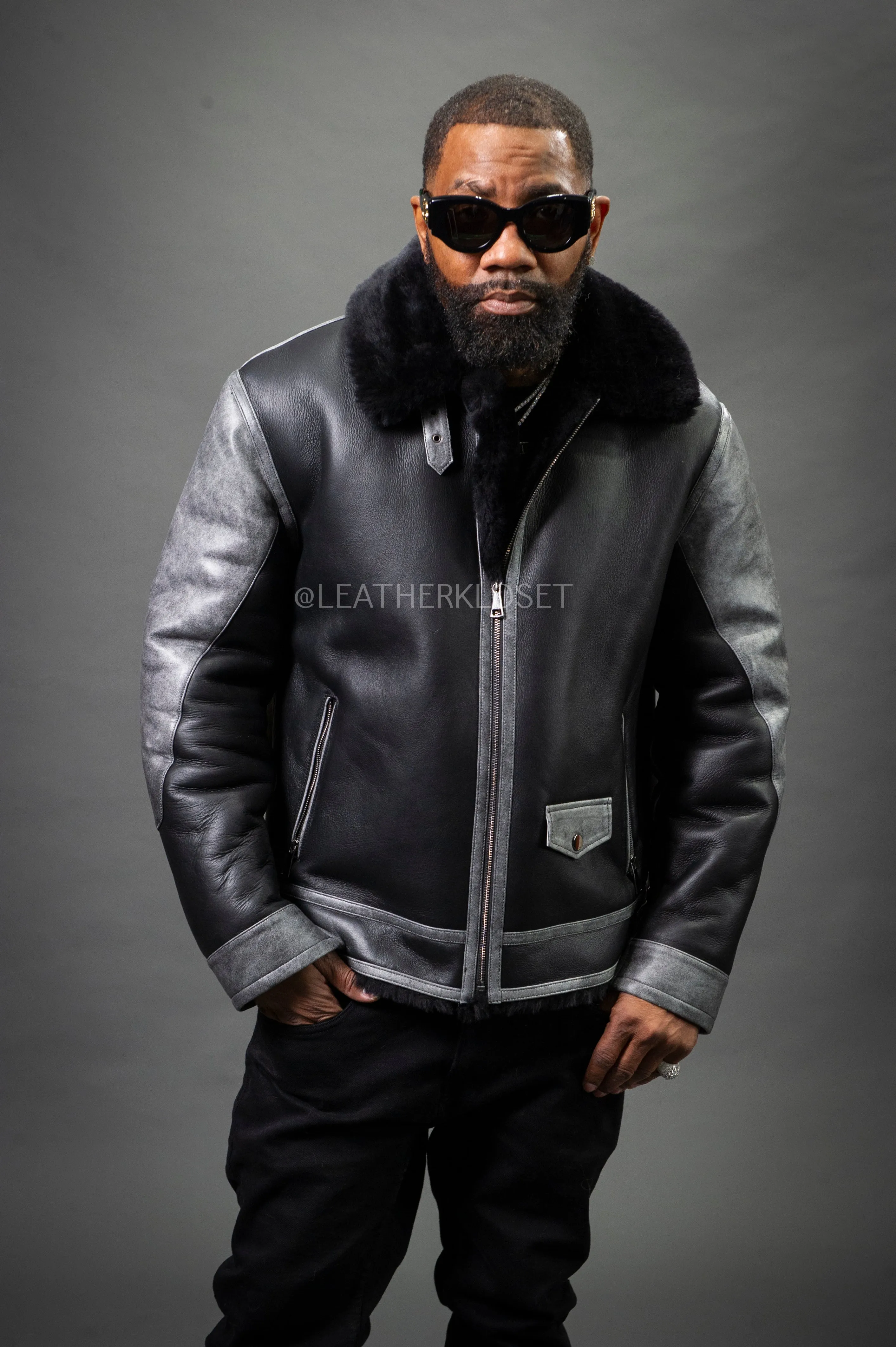 Men's Leo Bomber Sheepskin Shearling Jacket [Black]