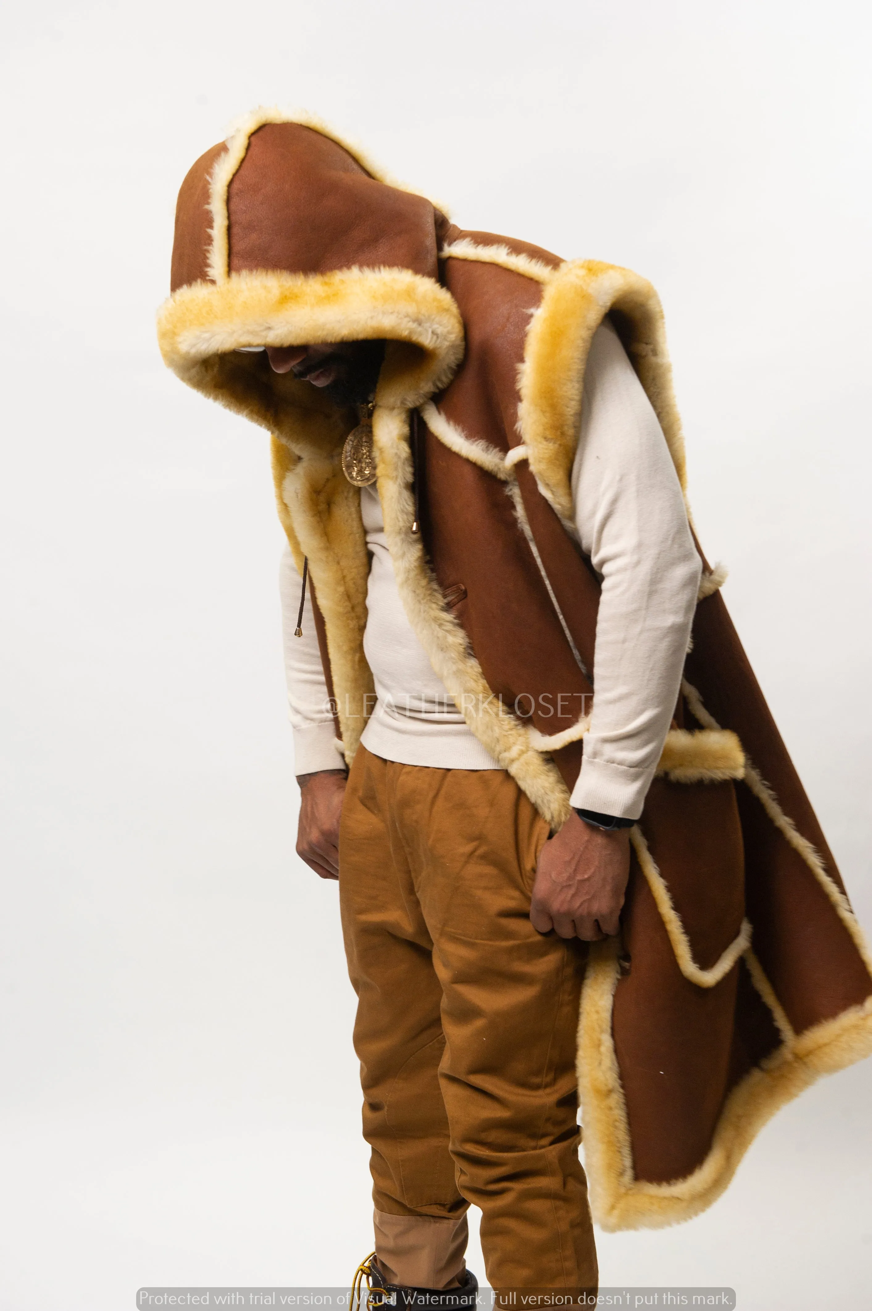 Men's Long Shearling Vest [Tan]