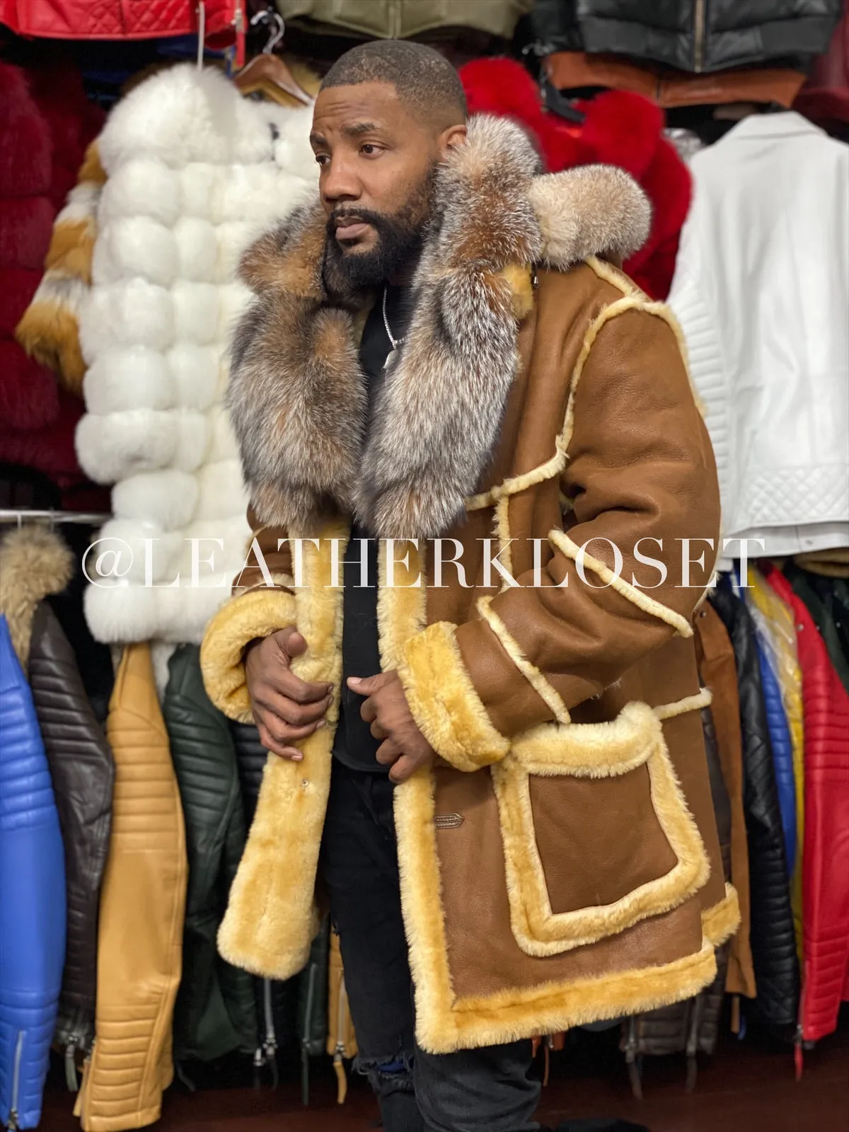 Men's Marlboro Shearling With Oversized Fox Collar