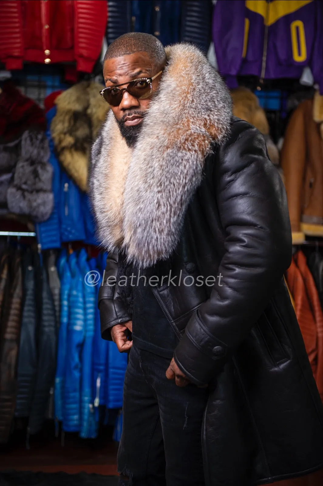 Men's Theo Sheepskin Shearling With Fox [Black with Crystal Fur]