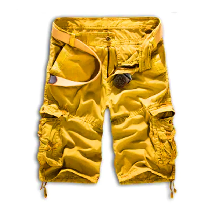 Mens Yellow Long Cargo Shorts