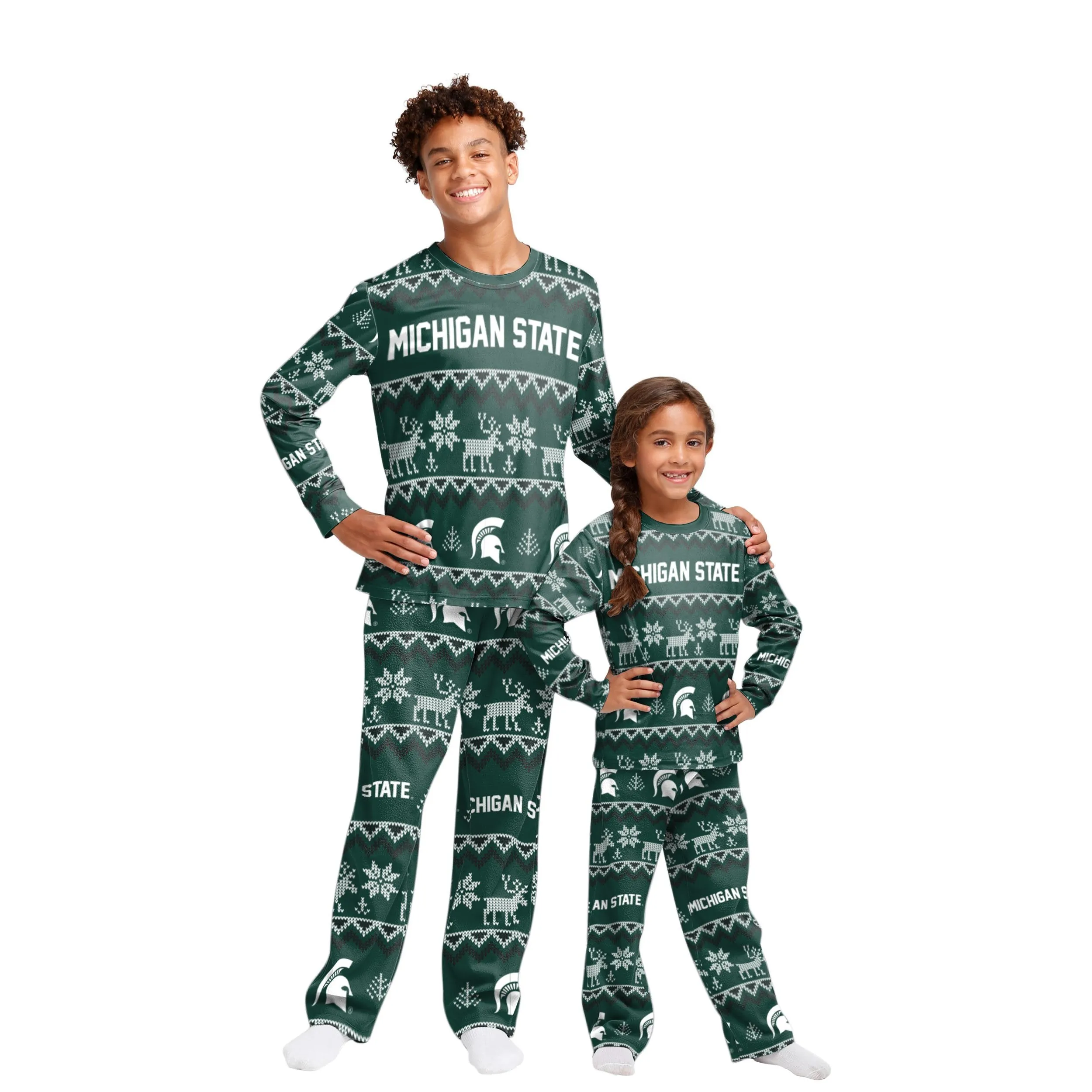 Michigan State Spartans NCAA Ugly Pattern Family Holiday Pajamas