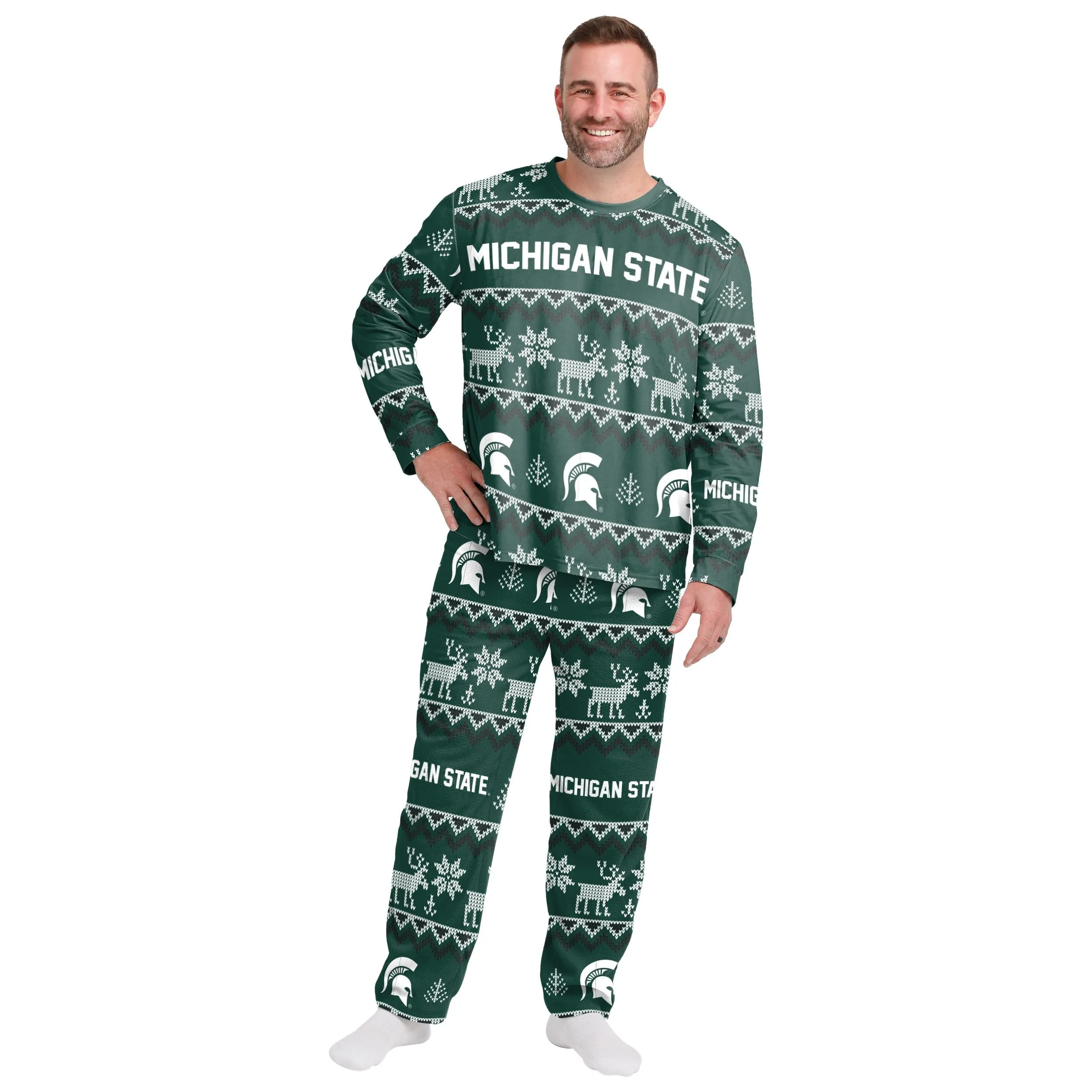 Michigan State Spartans NCAA Ugly Pattern Family Holiday Pajamas