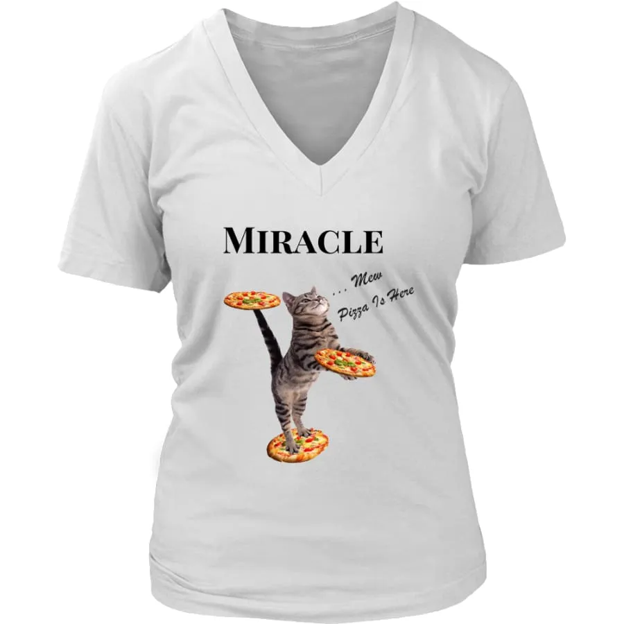 Miracle Cat Lover Shirt Women V-Neck|"Cat Pizza Server" T shirts (6 colors)