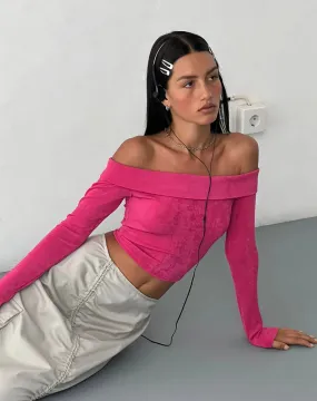 MOTEL X JACQUIE Nasari Bardot Crop Top in Magenta