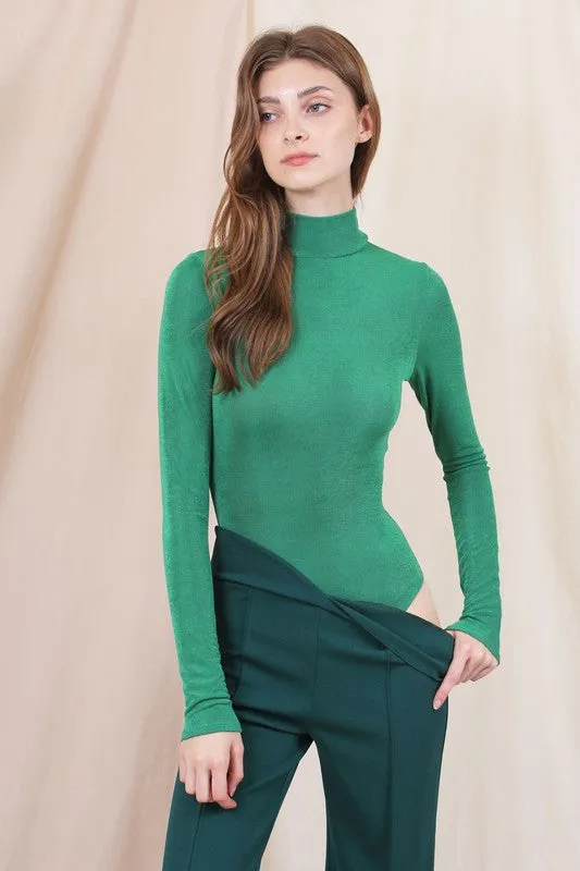 Nadia Mockneck Slinky Long Sleeve Bodysuit - Malachite