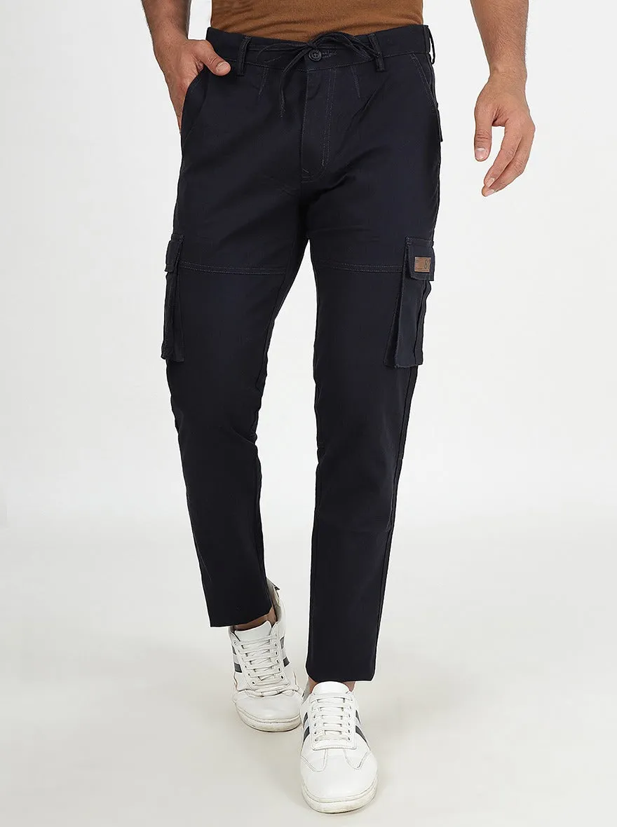 Navy Blue Solid Slim Fit Cargo Pant | JadeBlue