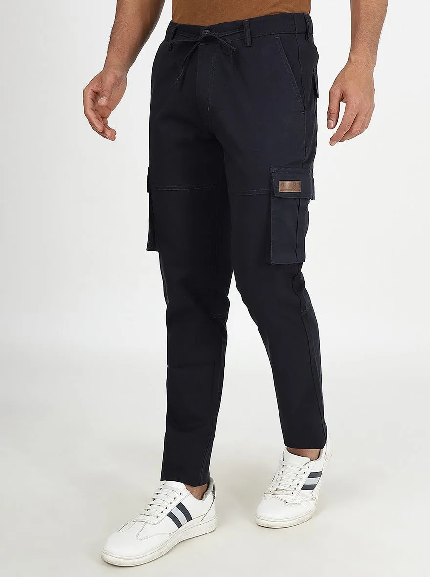 Navy Blue Solid Slim Fit Cargo Pant | JadeBlue