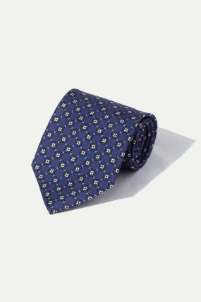 Navy fancy printed silk tie - Made In Italy