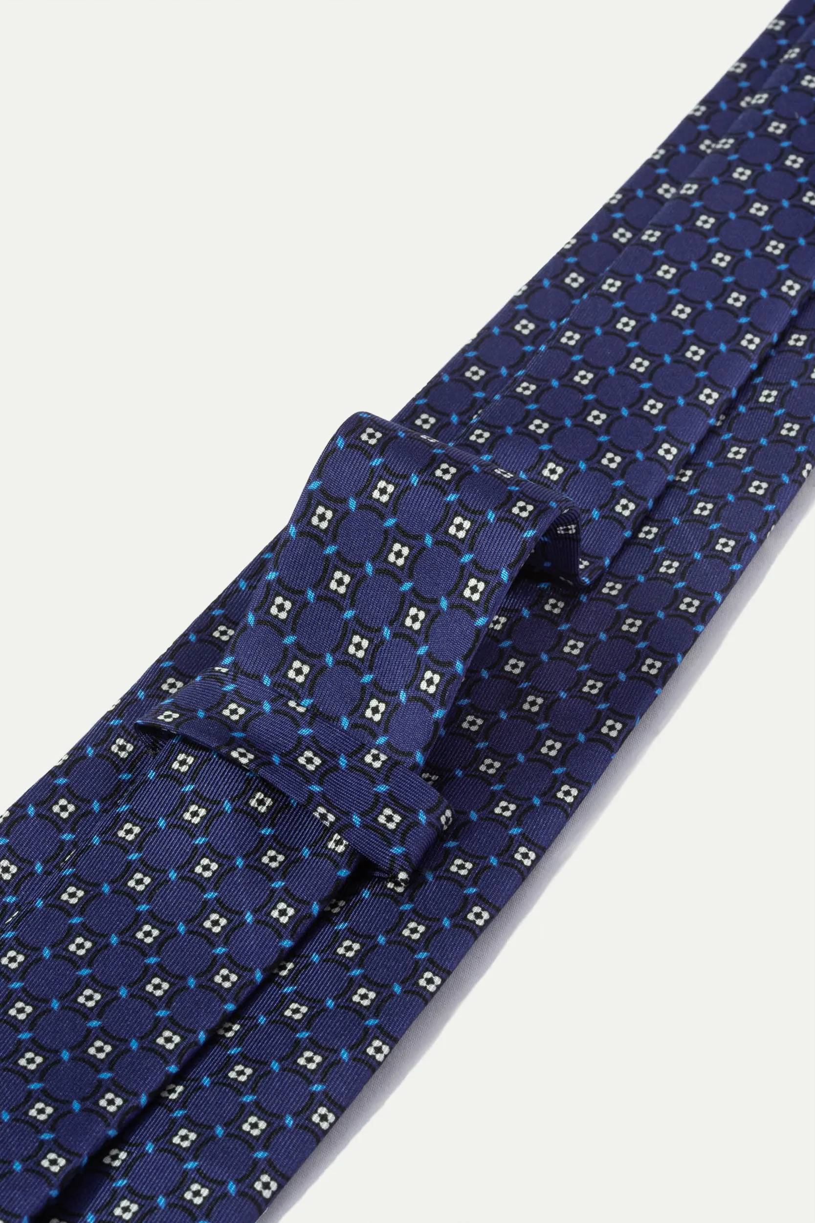 Navy fancy printed silk tie - Made In Italy