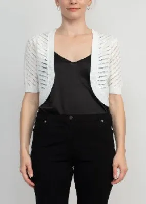 Open Front Short Sleeve Knit Bolero White - Nina Leonard