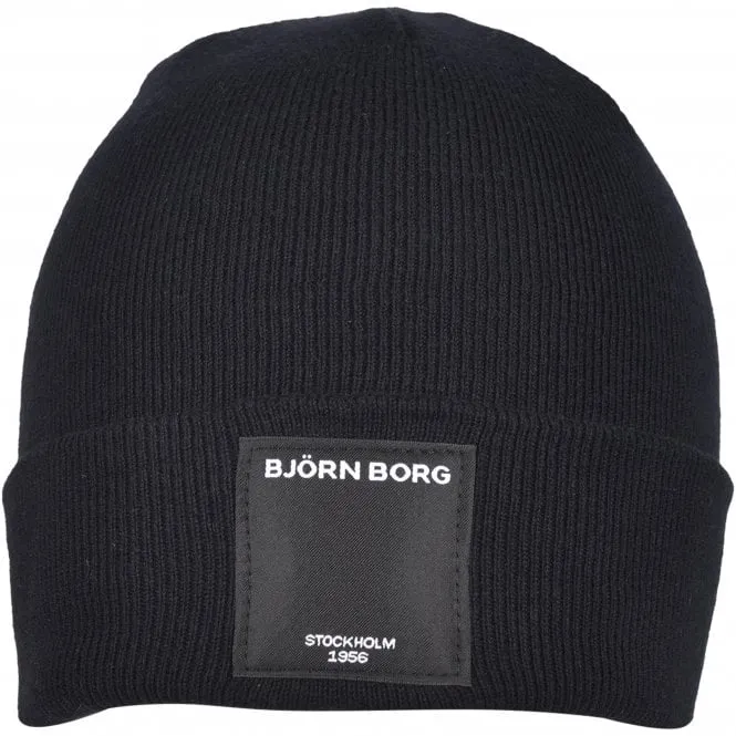 Organic Cotton Logo Patch Beanie Hat, Black