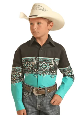 Panhandle Boy's Aztec Stripe Snap Long Sleeve Western Shirt C0S3011