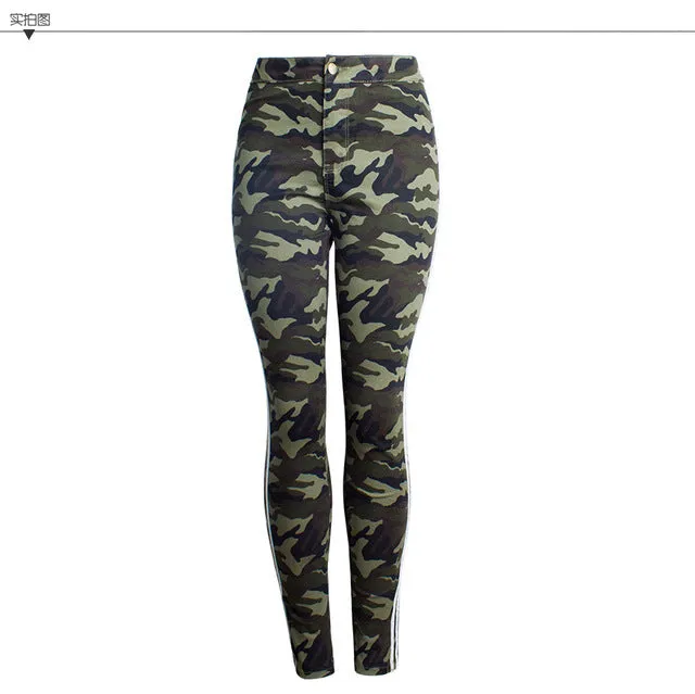 Pencil Plus Size Cargo Jeans Woman High Waist Camouflage