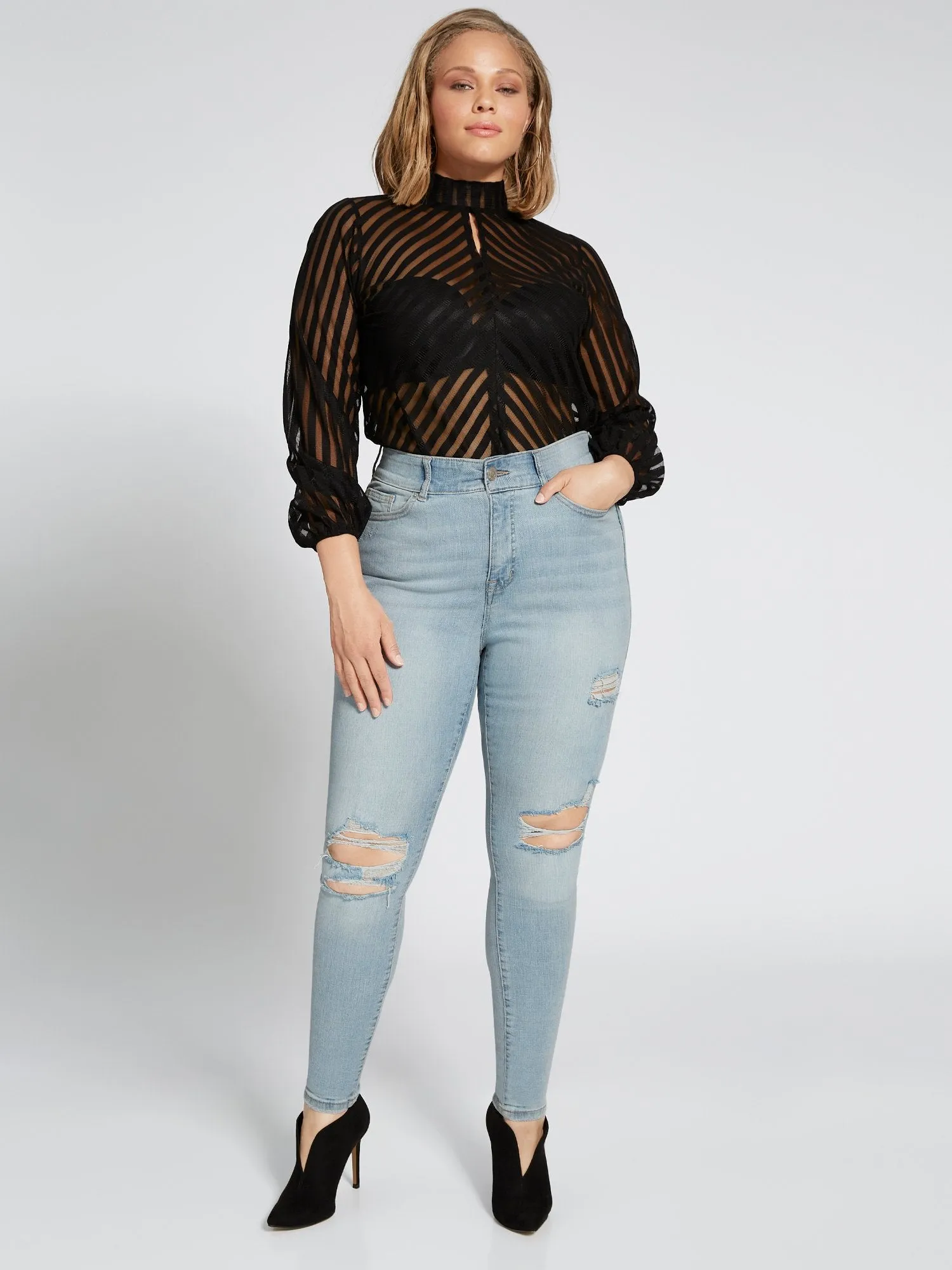 Petite Curvy High-Waisted Super-Skinny Jeans - Light Wash