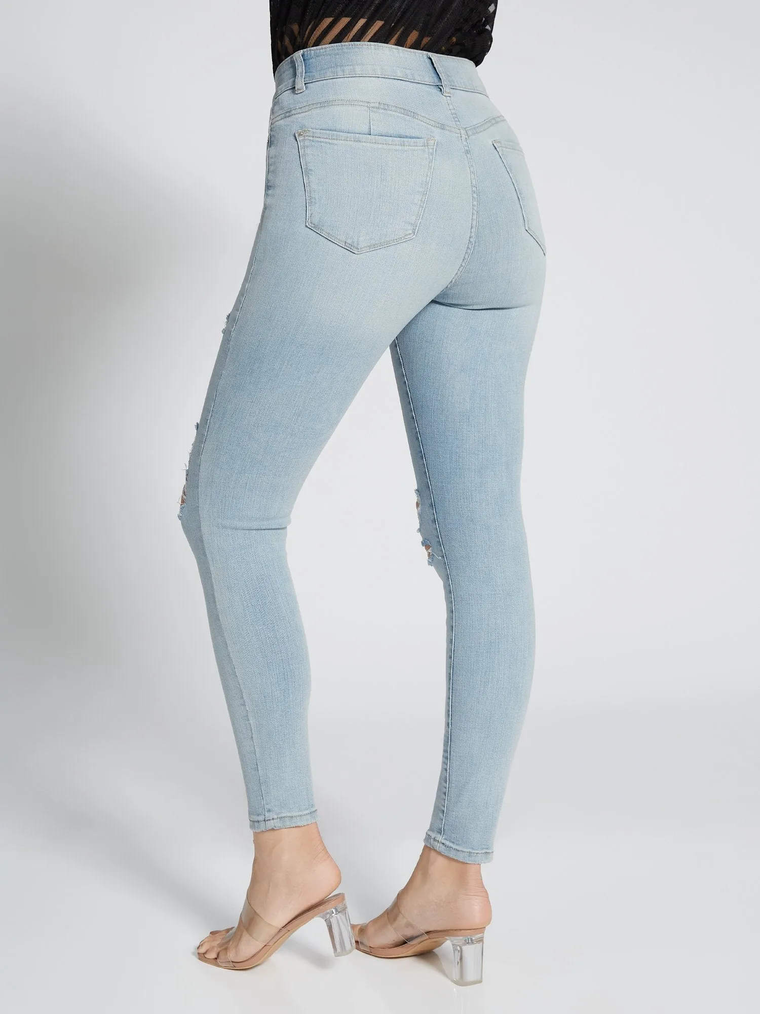 Petite Curvy High-Waisted Super-Skinny Jeans - Light Wash