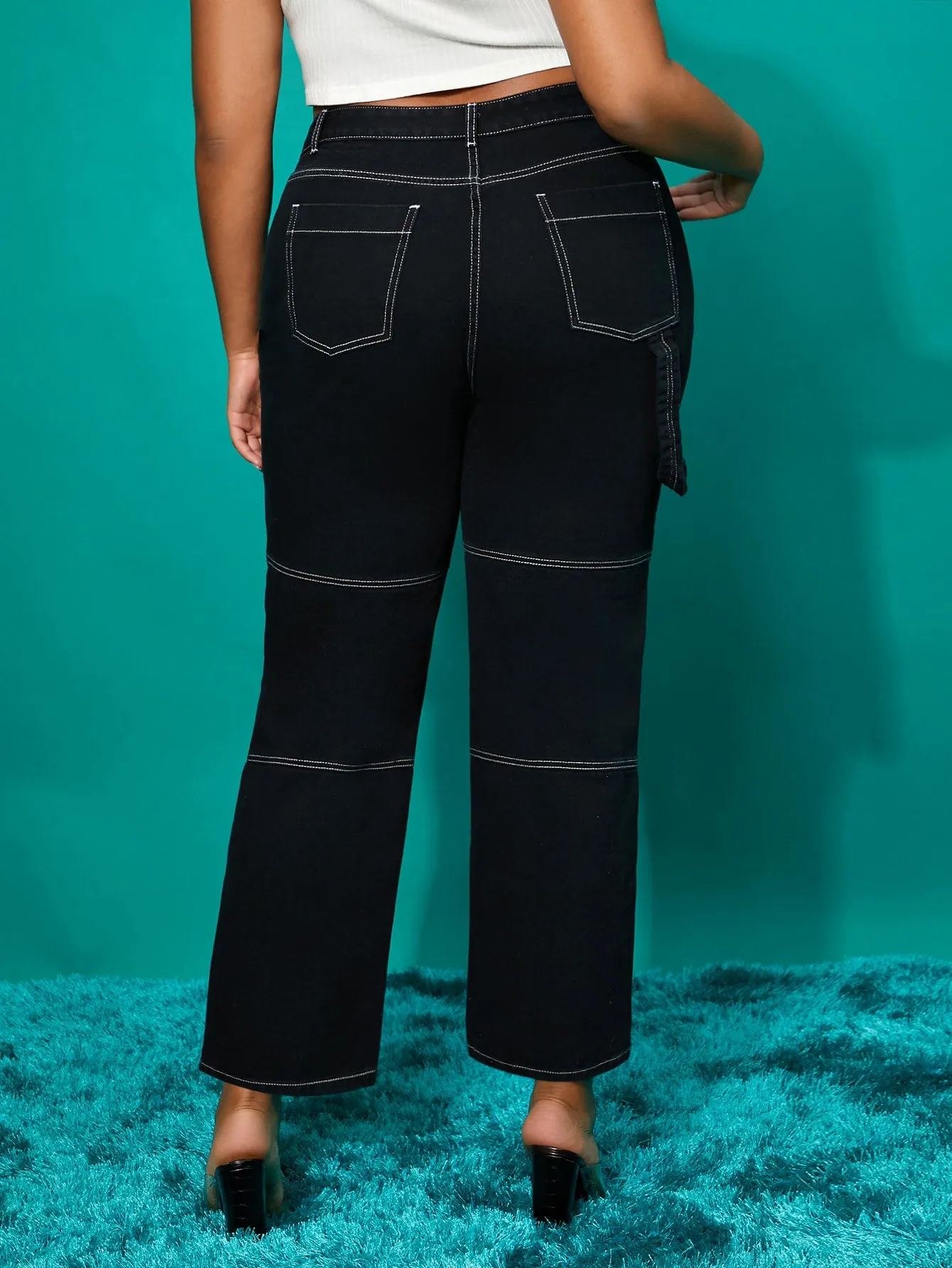 Plain Pocket Long Plus Size Jeans