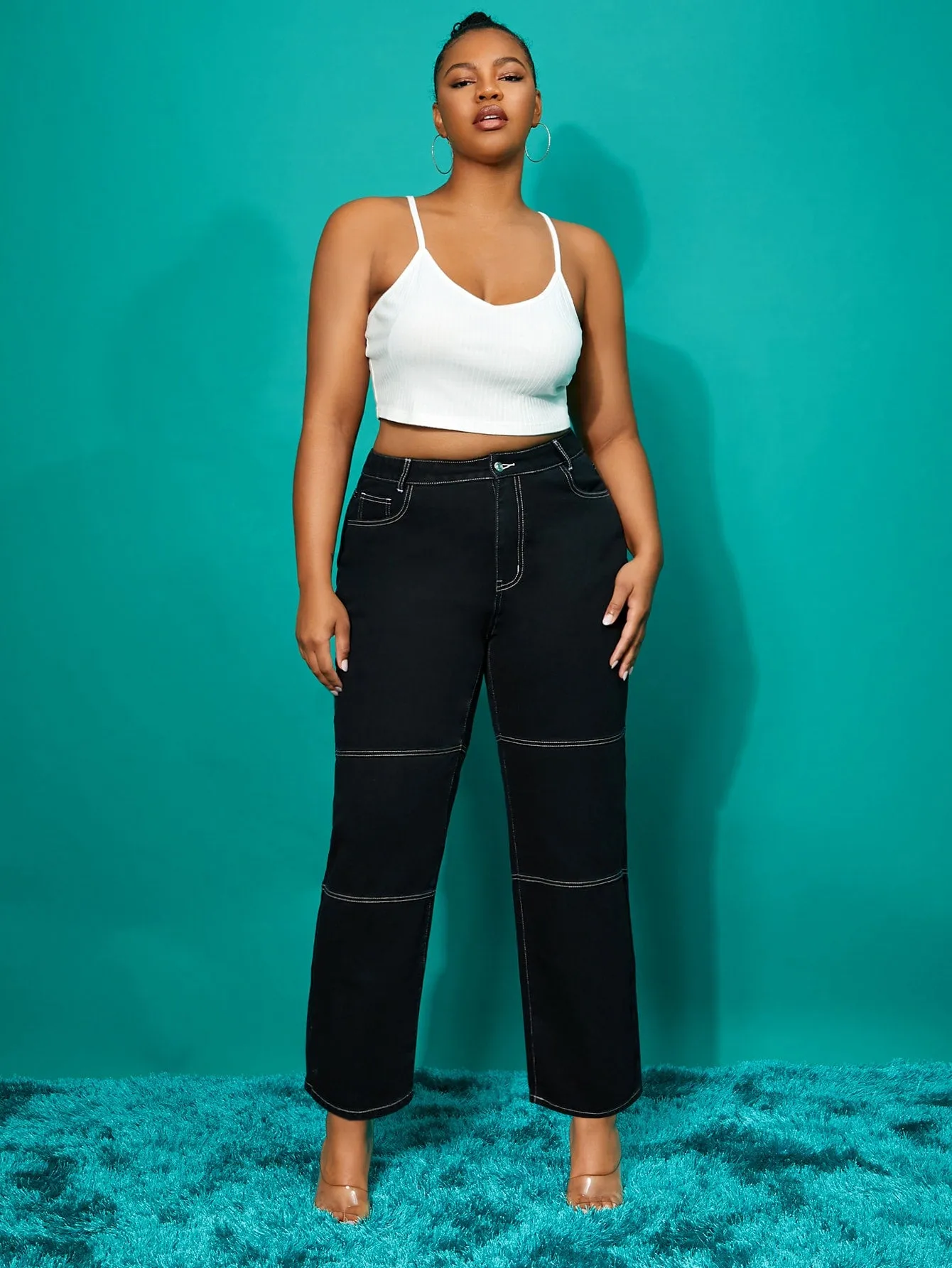 Plain Pocket Long Plus Size Jeans